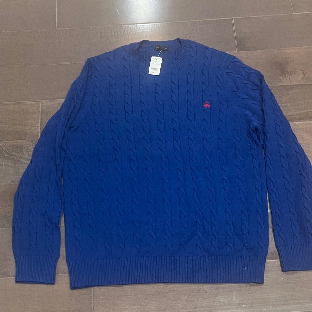 Brooks Brothers Vibrant Blue Cable Knit Crewneck Sweater